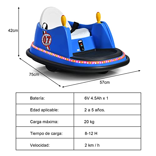 COSTWAY Coche de Parachoques para Niños, Auto Eléctrico Chocador 6 V con Luces Coloreadas, Música, Giratorio 360°, Joystick Simplificado, 2,4G Mando, Vehículo Montable de Batería niños 2-5 Años (azul)