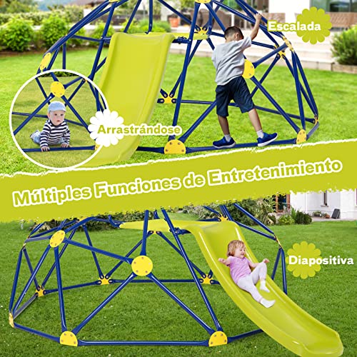 COSTWAY Cúpula de Escalada, Juego de Cúpula Geométrica con Tobogán Resistente, hasta180 KG, Cojín de Tela, Niños de 3-10 Años, Patio, Jardín, Parque (Amarillo)