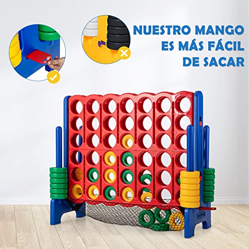 COSTWAY Set Conecta 4 Gigante, Mega 4 en Raya Gigante 119 cm con Bolsa de Transporte, Red para Fichas, 42 Fichas, Juego Familiar de Interior y de Exterior para Niños y Adultos