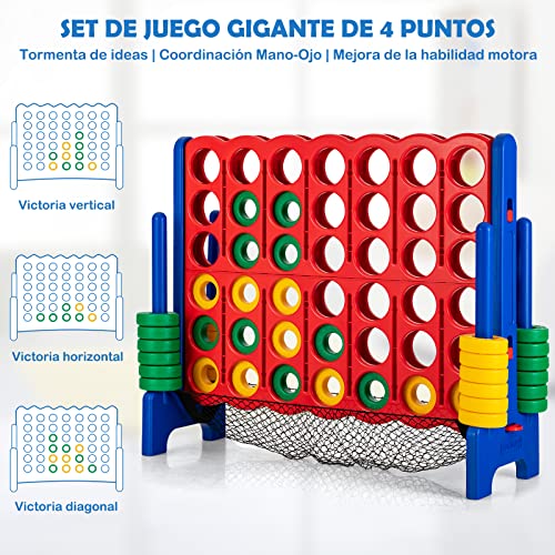 COSTWAY Set Conecta 4 Gigante, Mega 4 en Raya Gigante 119 cm con Bolsa de Transporte, Red para Fichas, 42 Fichas, Juego Familiar de Interior y de Exterior para Niños y Adultos