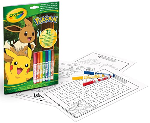 CRAYOLA - Libro Actividades Pokemon, 32 páginas para Colorear y 7 rotuladores Lavables, (04-2746)