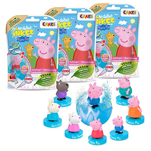 CRAZE INKEE Pack 3 Bombas de Baño Infantiles de Peppa Pig con Regalo Sorpresa figurita de Peppa Pig para Bañera 46258