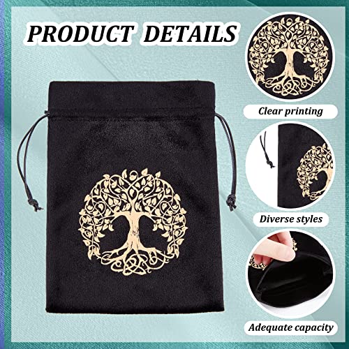 CREATCABIN 2 Bolsa de Almacenamiento de Tarot, Bolsas de Embalaje de Terciopelo Grueso, Símbolo del Árbol de la Vida, Bolsa con Cordón, Tarjeta Protectora, Juego de Mesa, Bordado para Tar