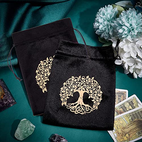 CREATCABIN 2 Bolsa de Almacenamiento de Tarot, Bolsas de Embalaje de Terciopelo Grueso, Símbolo del Árbol de la Vida, Bolsa con Cordón, Tarjeta Protectora, Juego de Mesa, Bordado para Tar