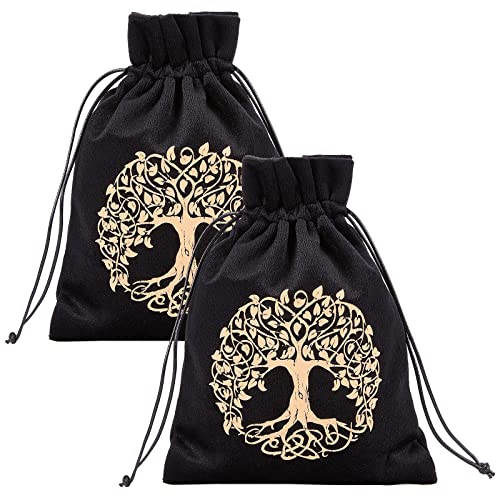 CREATCABIN 2 Bolsa de Almacenamiento de Tarot, Bolsas de Embalaje de Terciopelo Grueso, Símbolo del Árbol de la Vida, Bolsa con Cordón, Tarjeta Protectora, Juego de Mesa, Bordado para Tar