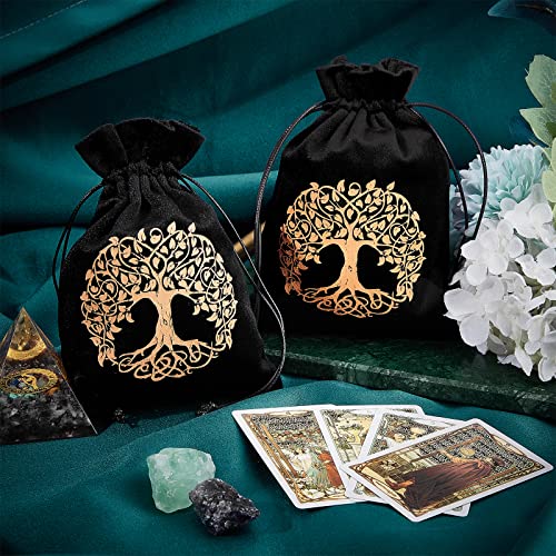 CREATCABIN 2 Bolsa de Almacenamiento de Tarot, Bolsas de Embalaje de Terciopelo Grueso, Símbolo del Árbol de la Vida, Bolsa con Cordón, Tarjeta Protectora, Juego de Mesa, Bordado para Tar