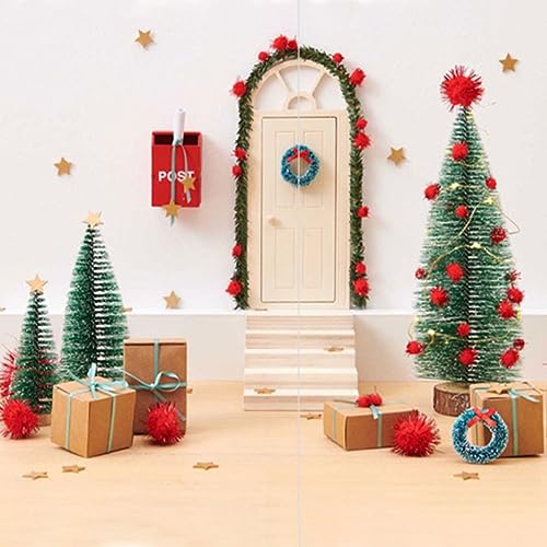 CRGANGZY Accesorios de puerta de gnomo de Navidad, 27 piezas de madera, mini juegos de puerta de gnomo con árbol de Navidad, muebles de casa de muñecas en miniatura, ambiente festivo, decoración de