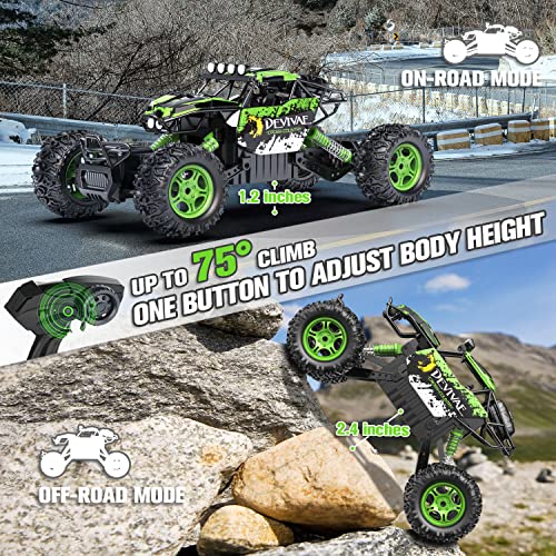 CROBOLL Camión Monstruo RC 1:12 para niños con función de elevación Mejorada, 4WD Off-Road RC Rock Crawler, Coche RC más Grande, 2.4GHz Todo Terreno RC camión para niña (Verde)