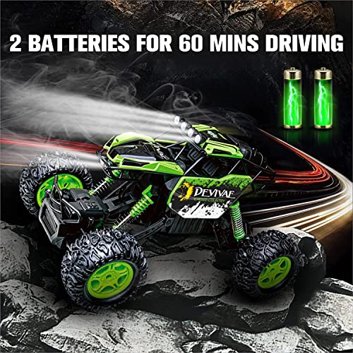 CROBOLL Camión Monstruo RC 1:12 para niños con función de elevación Mejorada, 4WD Off-Road RC Rock Crawler, Coche RC más Grande, 2.4GHz Todo Terreno RC camión para niña (Verde)