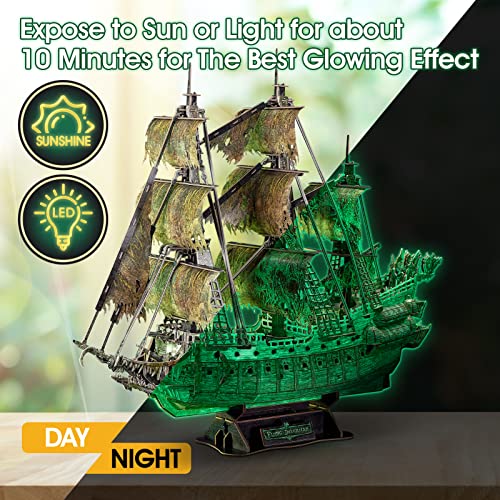 CubicFun Puzzle 3D para Adultos - Fluorescente Holandes Errante Maquetas Barco Modelo de Barco Pirata Luminoso Kits de Construcción para Adultos y Adolescentes, 360 Piezas