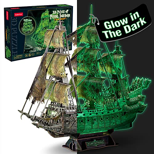 CubicFun Puzzle 3D para Adultos - Fluorescente Holandes Errante Maquetas Barco Modelo de Barco Pirata Luminoso Kits de Construcción para Adultos y Adolescentes, 360 Piezas