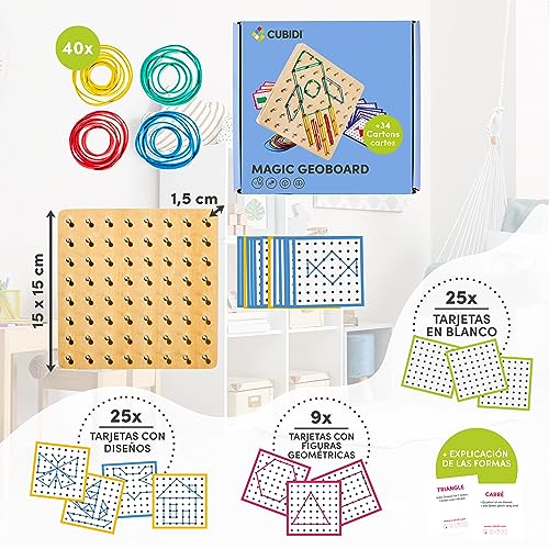 CUBIDI® Original Geoboard | Forme innumerables Figuras en el Tablero | Juguetes educativos de Madera para Promover el Pensamiento Espacial |