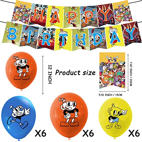 Cuphead Palloncini Decorazione,34PCS Cuphead Compleanno Palloncini, Cuphead Addobbi Festa Compleanno Striscioni Di Buon Compleanno Decorazione Per Torta Palloncino Per Bambini Feste Di Forniture