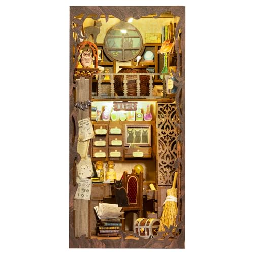 CUTEBEE DIY Book Nook Kit - Casa de muñecas en Miniatura de Madera con Muebles y Luces LED, Decoración de inserción de estantería Creativa,Magic Pharmacist