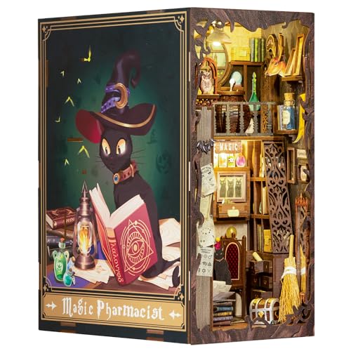 CUTEBEE DIY Book Nook Kit - Casa de muñecas en Miniatura de Madera con Muebles y Luces LED, Decoración de inserción de estantería Creativa,Magic Pharmacist