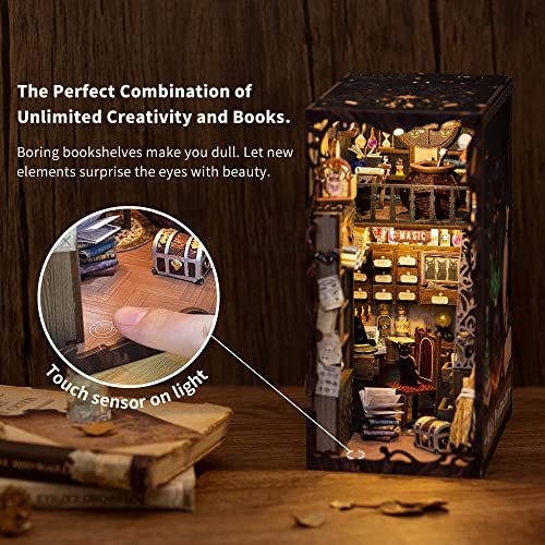 CUTEBEE DIY Book Nook Kit - Casa de muñecas en Miniatura de Madera con Muebles y Luces LED, Decoración de inserción de estantería Creativa,Magic Pharmacist