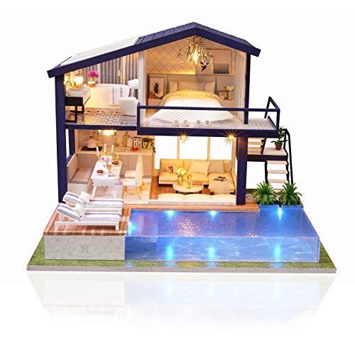 Cuteefun Casa Miniatura para Montar DIY Adultos, Mini Villa Hecha a Mano con Música Muebles para Decoración, Regalos Artesanales Creativos para Mujeres (Time Apartment)