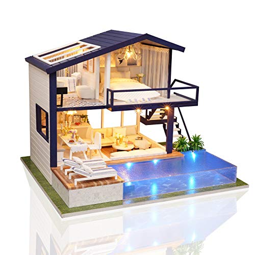 Cuteefun Casa Miniatura para Montar DIY Adultos, Mini Villa Hecha a Mano con Música Muebles para Decoración, Regalos Artesanales Creativos para Mujeres (Time Apartment)