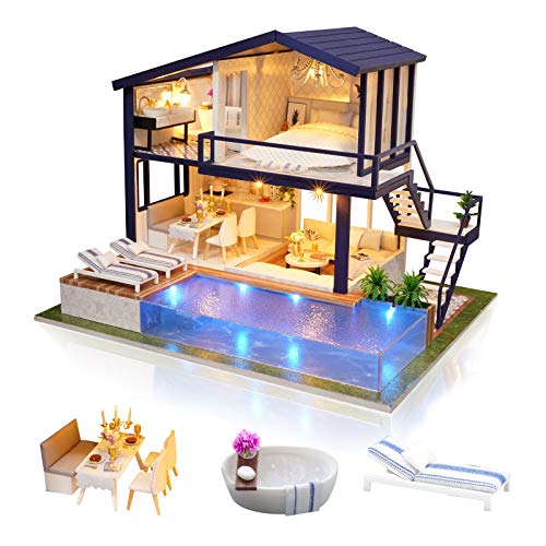 Cuteefun Casa Miniatura para Montar DIY Adultos, Mini Villa Hecha a Mano con Música Muebles para Decoración, Regalos Artesanales Creativos para Mujeres (Time Apartment)