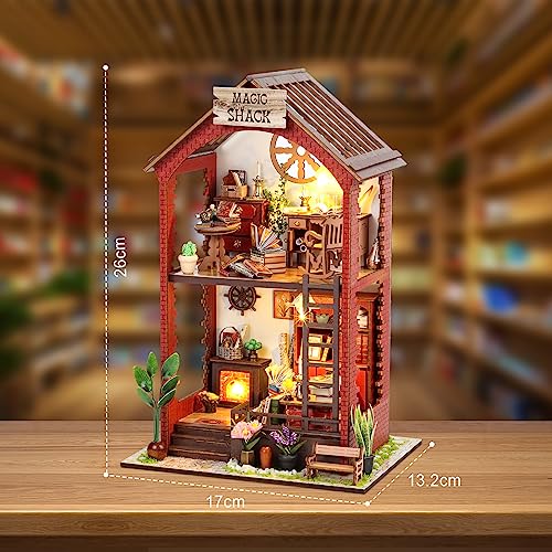 Cuteefun Mini Casa de Muñecas Bricolaje con Muebles, Hacer su Propio Modelo de Casa de Artesanía, Artesanía Artesanal Regalo de Cumpleaños Acción de Gracias Navidad (Librería Mágica)