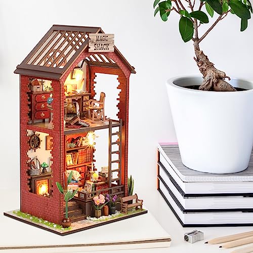 Cuteefun Mini Casa de Muñecas Bricolaje con Muebles, Hacer su Propio Modelo de Casa de Artesanía, Artesanía Artesanal Regalo de Cumpleaños Acción de Gracias Navidad (Librería Mágica)