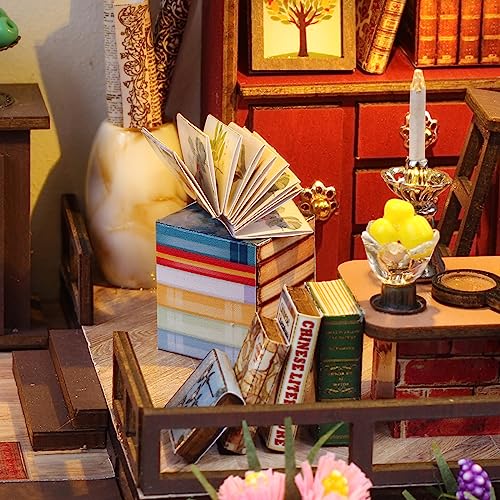 Cuteefun Mini Casa de Muñecas Bricolaje con Muebles, Hacer su Propio Modelo de Casa de Artesanía, Artesanía Artesanal Regalo de Cumpleaños Acción de Gracias Navidad (Librería Mágica)