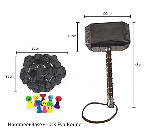 damdos Halloween Prop Cosplay Weapon 45cm ABS for Thorss Hammer Movie 1:1 Size Thun-der Hammers+ Stand Base ABS Plastics Cosplay Collection Model Birthdays Gifts