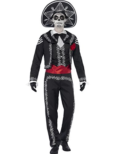 Day of the Dead Se?or Bones Costume, with Jacket, Trousers, Mock Shirt & Hat, (L)