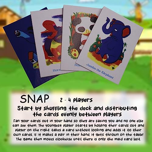 D.A.Y. Republic Paquete de 3 barajas de juegos de cartas clásicos tradicionales para niños, Old Maid, Donkey and Snap, ideal para viajes y juegos familiares (3 juegos de cartas clásicos para niños)