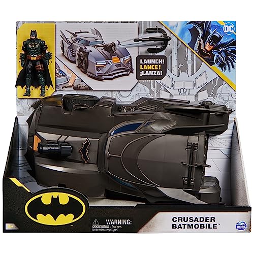 DC Comics, Crusader Batmobile, Conjunto de Juego con Figura de Batman de 10 cm, 3 Figuras de Papel de supervillanos, Juguetes para niños y niñas a Partir de 4 años