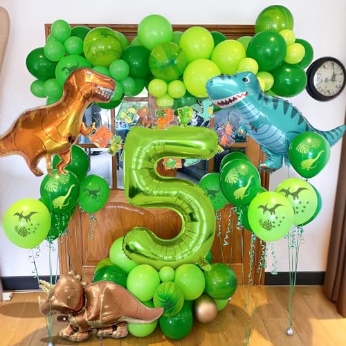 Decoración Cumpleaños Dino, 5 Año Niño Fiesta Cumpleaños Globos Número 5 Decoración Sitio Dinosaurio Jungla Animal Globos Números Verde Globo Helio Pancarta Feliz Cumpleaños Accesorios Fiestas