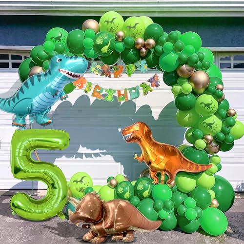 Decoración Cumpleaños Dino, 5 Año Niño Fiesta Cumpleaños Globos Número 5 Decoración Sitio Dinosaurio Jungla Animal Globos Números Verde Globo Helio Pancarta Feliz Cumpleaños Accesorios Fiestas