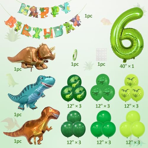 Decoración Cumpleaños Dino, 6 Año Niño Fiesta Cumpleaños Globos Número 6 Decoración Sitio Dinosaurio Jungla Animal Globos Números Verde Globo Helio Pancarta Feliz Cumpleaños Accesorios Fiestas