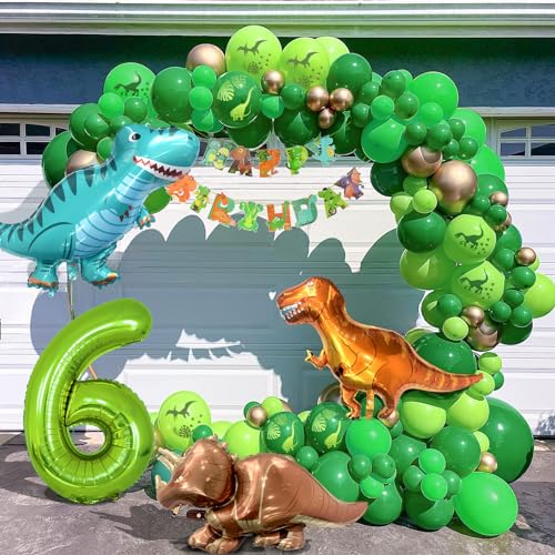 Decoración Cumpleaños Dino, 6 Año Niño Fiesta Cumpleaños Globos Número 6 Decoración Sitio Dinosaurio Jungla Animal Globos Números Verde Globo Helio Pancarta Feliz Cumpleaños Accesorios Fiestas