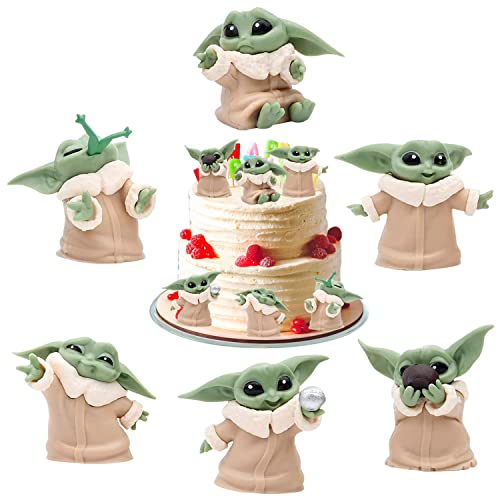 Decoración de Pastel Yoda, 6 piezas Baby Yoda Figuras Decoración, Baby Yoda Mini Juguetes, Yoda Doll Figure Modelo, Star Wars Cake Topper, Suministros para Fiesta Niños de Cumpleaños