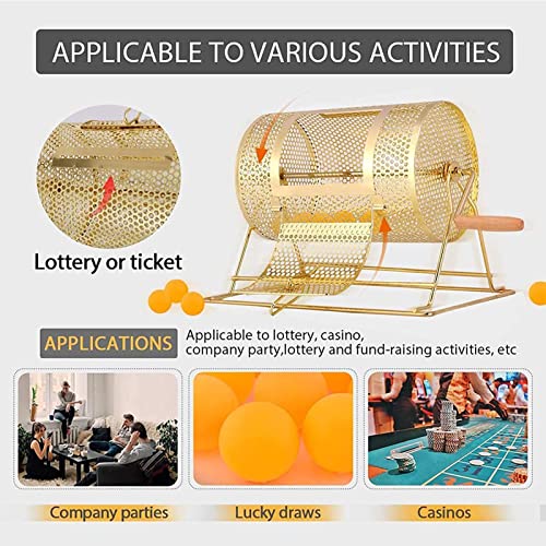 Deluxe Brass Manual Plated Ticket Poker Lottery Spinning Drum, Lottery Fundraiser Draw Games Stage para Grupos Grandes y Juegos Familiares Juegos de recaudación de Fondos,Gold