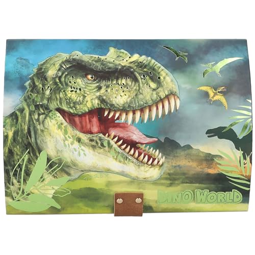 Depesche 12115 Dino World - Cofre del tesoro con código, sonido y luz, aprox. 15 x 20 x 12,5 cm, caja para pequeños tesoros y secretos