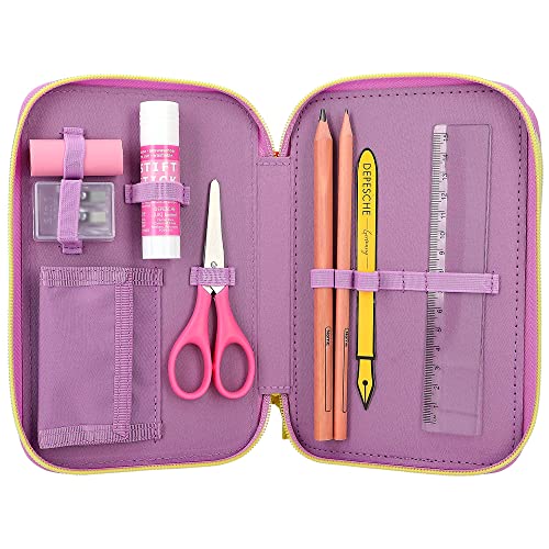 Depesche 12268 TOPModel-Estuche de 3 Compartimentos Rosa con diseño de patrón y Bolsillo Frontal con lápices de Colores, Tijeras, Regla, etc, Dibujo Animado, Rojo