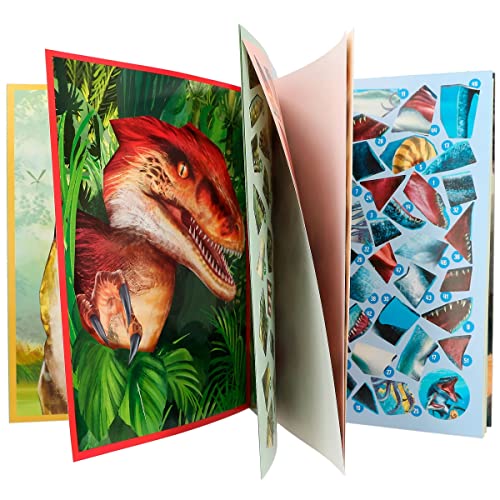 Depesche 12487 Dino World Number - Libro de pegatinas con 16 páginas para diseñar motivos de dinosaurios por números, incluye 8 hojas de pegatinas