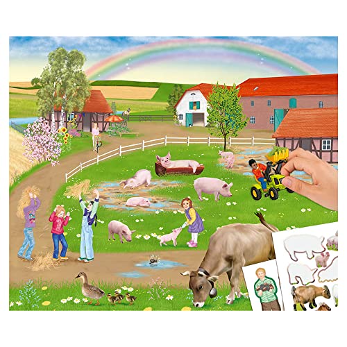 Depesche 12503 Create your Farm - Libro para colorear y pegatinas con 24 páginas para diseñar hermosos mundos de animales, cuaderno para colorear con 3 hojas de pegatinas