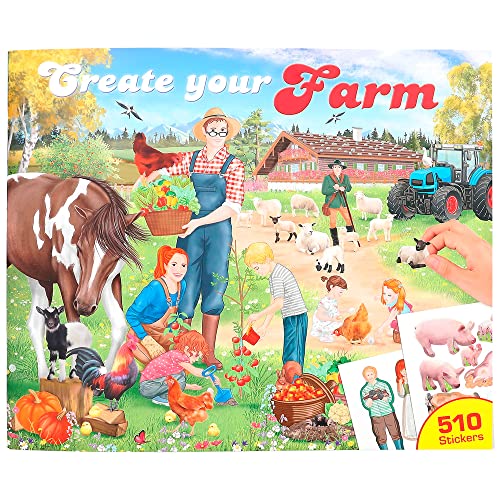 Depesche 12503 Create your Farm - Libro para colorear y pegatinas con 24 páginas para diseñar hermosos mundos de animales, cuaderno para colorear con 3 hojas de pegatinas