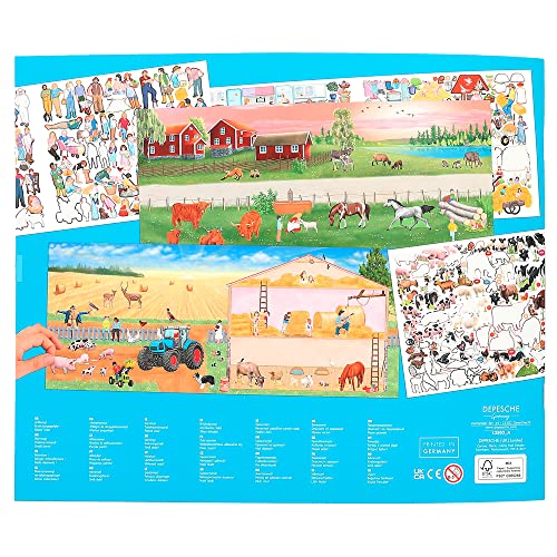 Depesche 12503 Create your Farm - Libro para colorear y pegatinas con 24 páginas para diseñar hermosos mundos de animales, cuaderno para colorear con 3 hojas de pegatinas