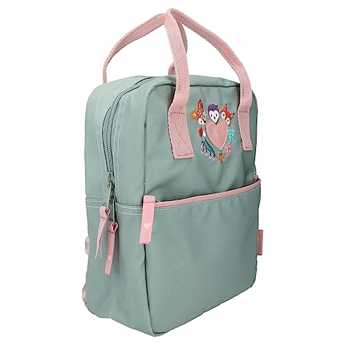 Depesche 12571 Princess Mimi Wild Forest-Mochila en Verde y Rosa con Animales del Bosque, Bolsa con Cremallera