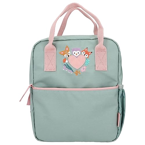 Depesche 12571 Princess Mimi Wild Forest-Mochila en Verde y Rosa con Animales del Bosque, Bolsa con Cremallera