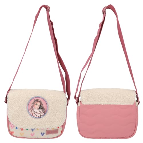 Depesche 12588 TOPModel Cosy-Bolso Bandolera con Felpa, Parche de corazón, Detalles Acolchados y botón de presión