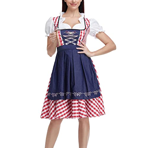 Dirndl Damen Midi Deutsches Kleid Oktoberfest DamenOutfit Trachtenrock Kleid Trachtkleid Trachtenmode Delantal Übergröße Dirndlbluse und Dirndlschürze Elegant für Oktoberfest besondere Anlässe, C