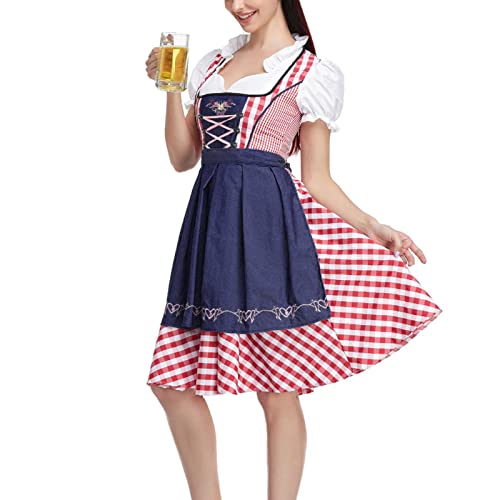 Dirndl Damen Midi Deutsches Kleid Oktoberfest DamenOutfit Trachtenrock Kleid Trachtkleid Trachtenmode Delantal Übergröße Dirndlbluse und Dirndlschürze Elegant für Oktoberfest besondere Anlässe, C