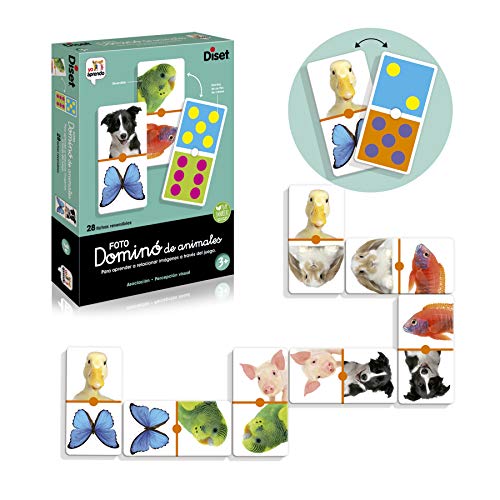 Diset - Domino Photo Animals, Juego de dominó fotográfico con animales a partir de 3 años