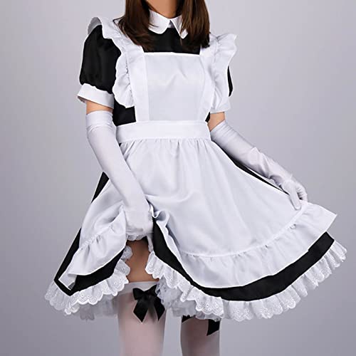 Disfraz de hacha de pelea medieval para mujer, 6 piezas, 1 vestido + 1 delantal, 2 bandas para el pelo, 1 calcetines + 1 guantes Pure Want Little Japonés Yukata, kimono anime, cosplay, Negro , S