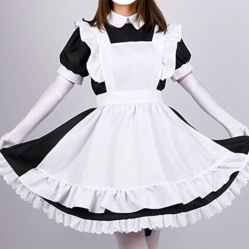 Disfraz de hacha de pelea medieval para mujer, 6 piezas, 1 vestido + 1 delantal, 2 bandas para el pelo, 1 calcetines + 1 guantes Pure Want Little Japonés Yukata, kimono anime, cosplay, Negro , S